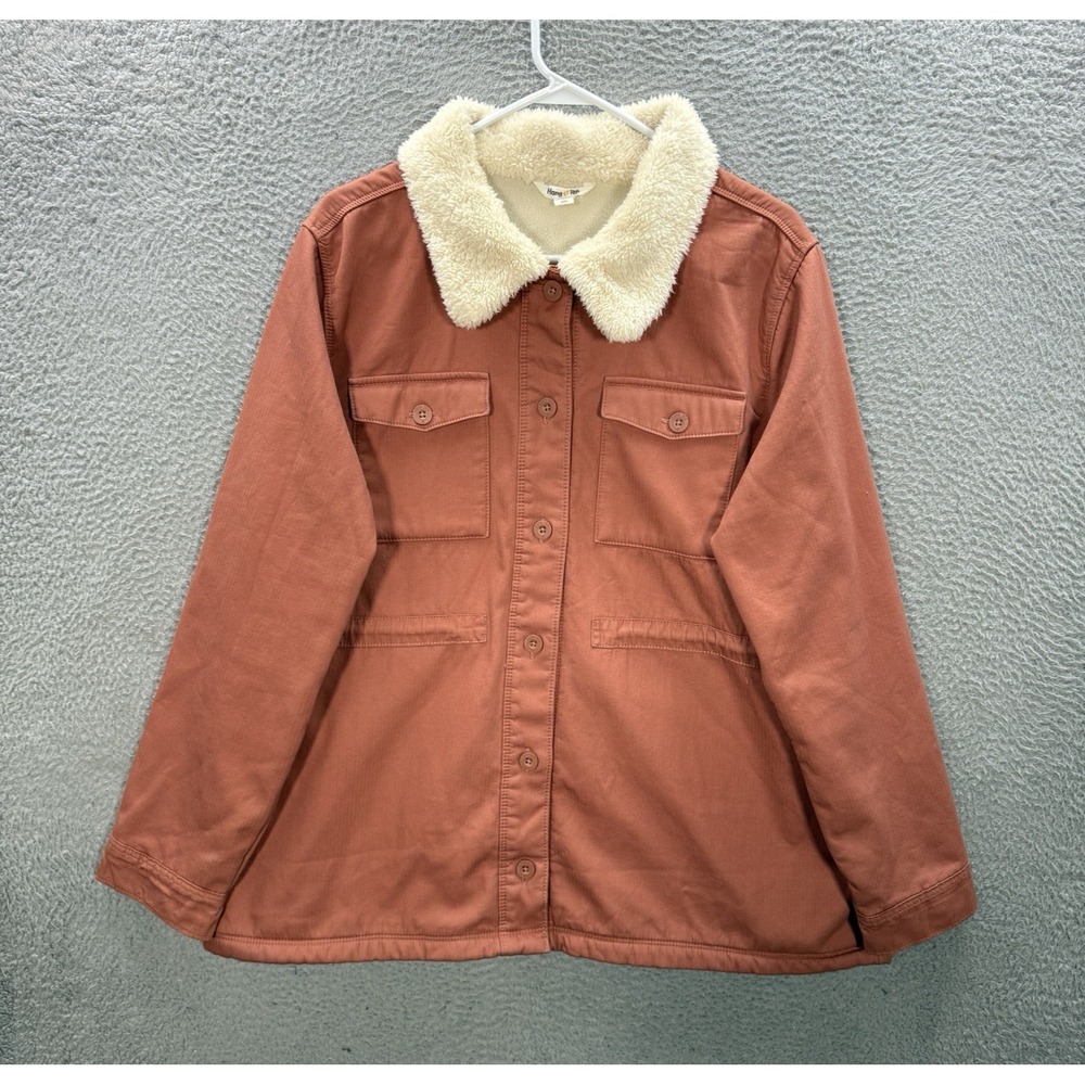 Hang‎ Ten Jacket Womens 2XL XXL Copper Twill Canvas Sherpa Fleece Lined Utility